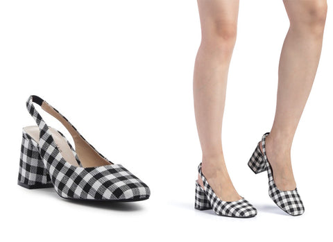 GINGHAM CHECK HEELED SLINGBACK