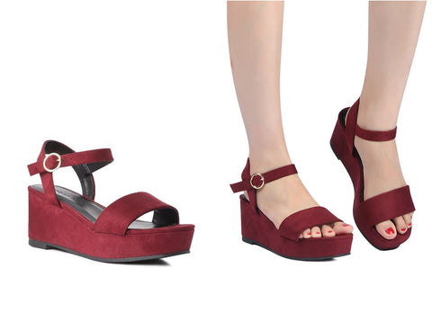 SUEDE WINE WEDGE SANDAL