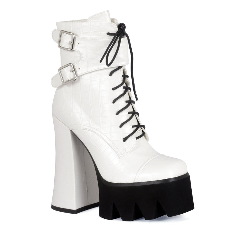 Trucker Block Heel Boots in White | London Rag India | Reviews on Judge.me