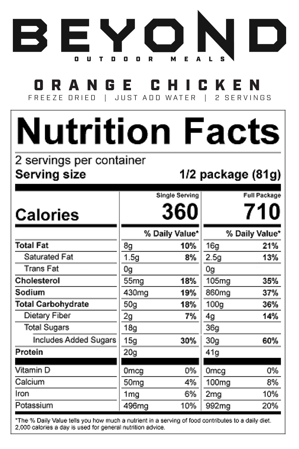 Beyond Outdoor Meals Nutrition Info