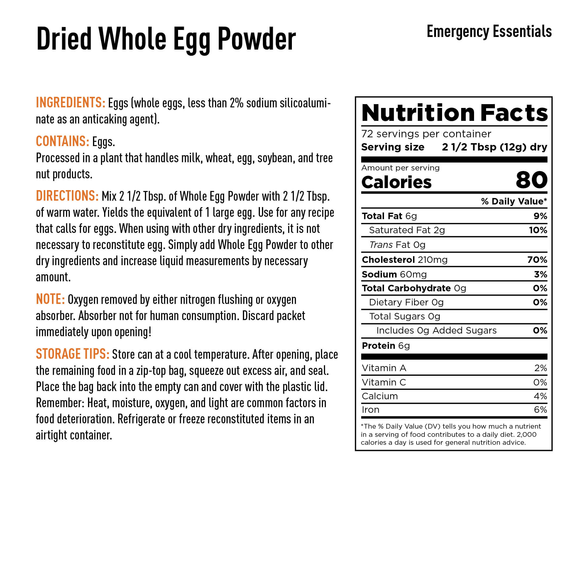 Whole Egg Powder Nutrition