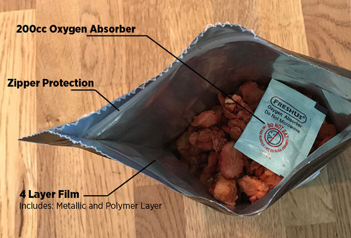 bag of freeze-dried strawberries with oxygen absorber