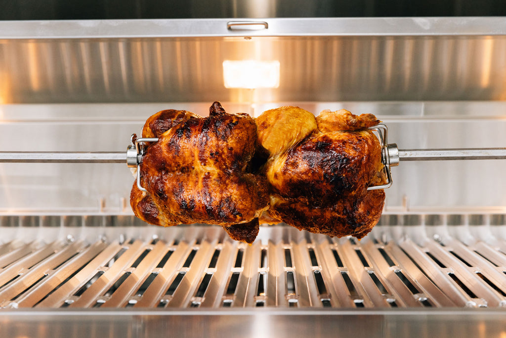 The rotisserie on the Hybrid Grill Series