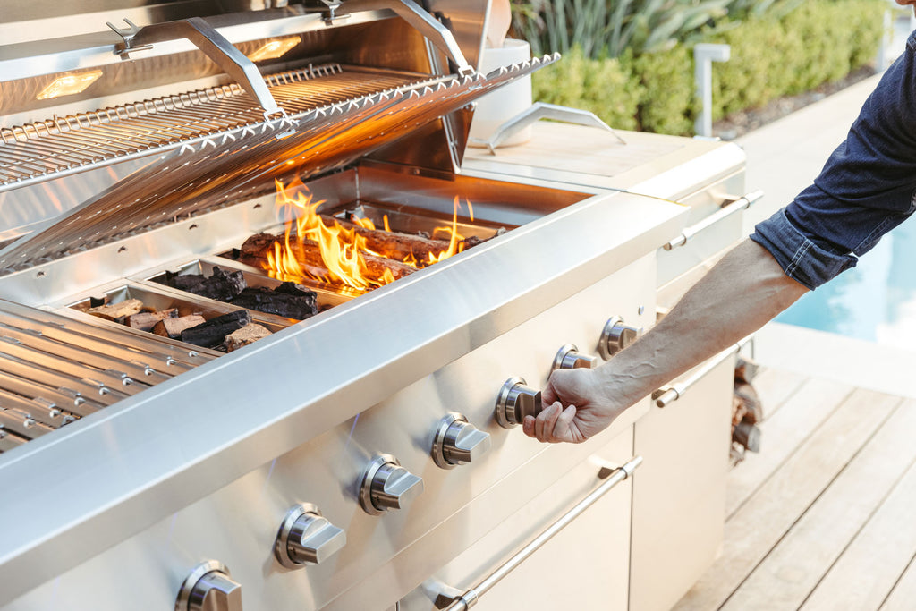 The Hybrid Grills Series can burn gas, charcoal, hardwood, and more