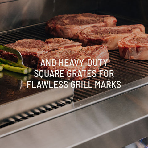 The Atlas Grill boasts heavy-duty square grill grates for perfect grill marks