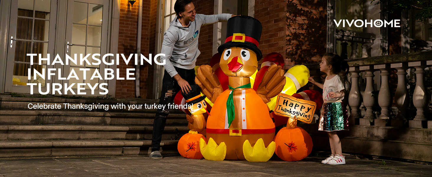 VIVOHOME 4.9ft Inflatable Turkey with Built-in LED Lights