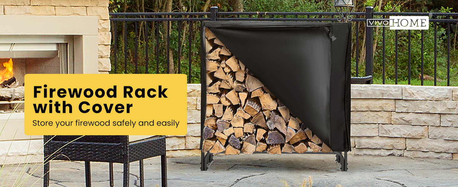 VIVOHOME 4/8 ft Firewood Rack with Cover