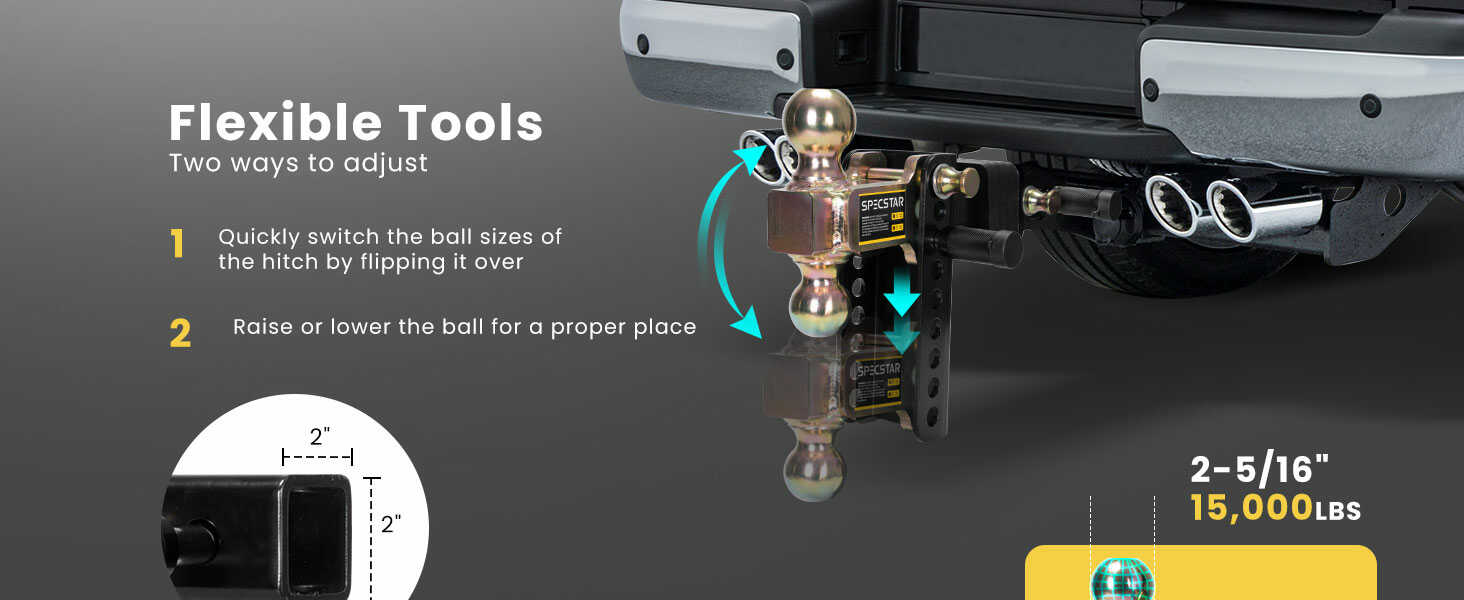 SPECSTAR Adjustable Trailer Hitch Ball Mount 6Inch with Double Stainless Steel Locks