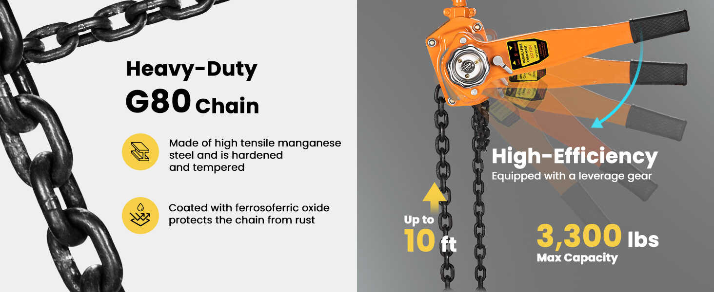 SPECSTAR Lever Chain Hoist with 2 Heavy Duty Hooks