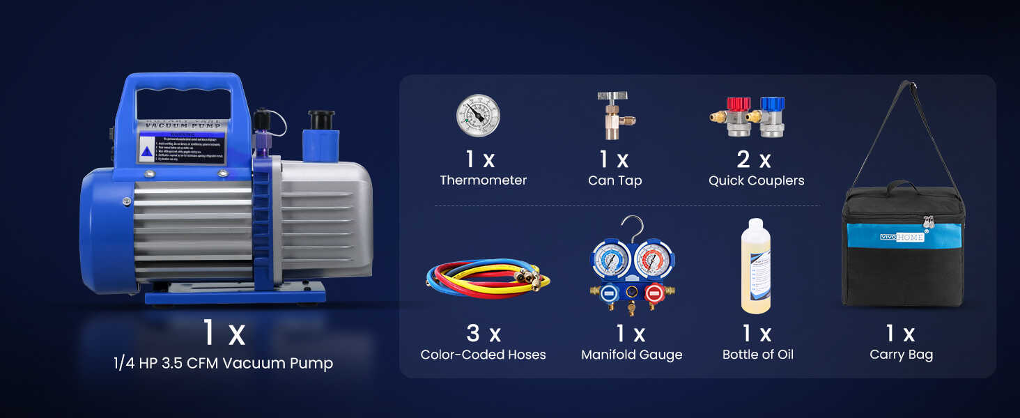 VIVOHOME 1/4 HP 3.5CFM Single Stage Rotary Vane Air Vacuum Pump and AC Manifold Gauge Set Kit with Thermometer