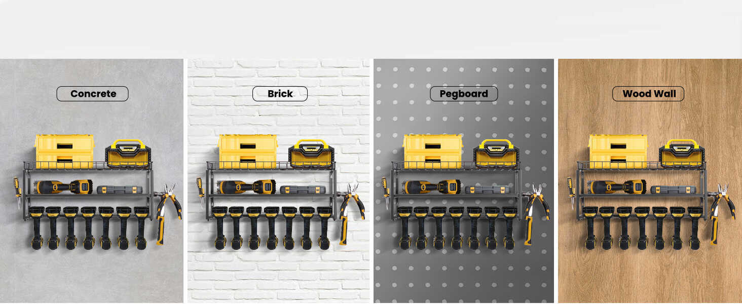 SPECSTAR Power Tool Organizer Wall Mount 3 Layers Heavy Duty Tool Shelf with 7 Drill Holders Storage Rack for Garage Workshop