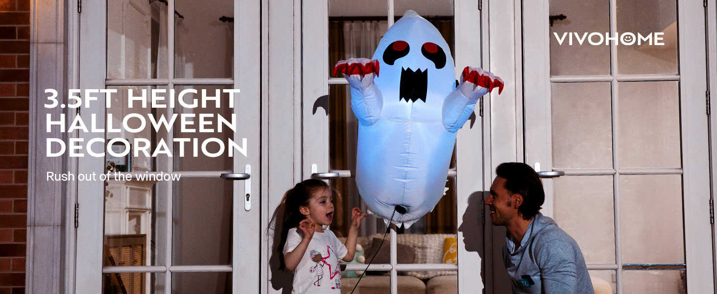 VIVOHOME 3.5ft Long Halloween Inflatable Ghost with Colorful Lights