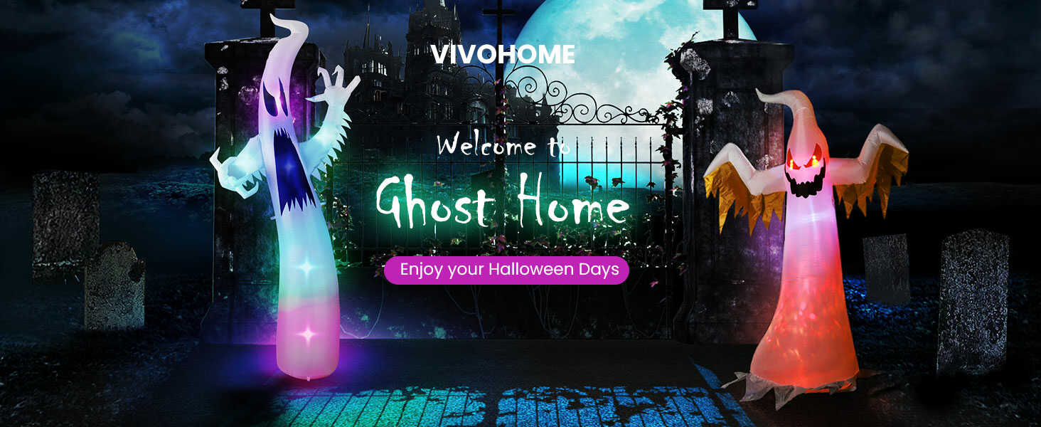 VIVOHOME 3.5ft Long Halloween Inflatable Ghost with Colorful Lights