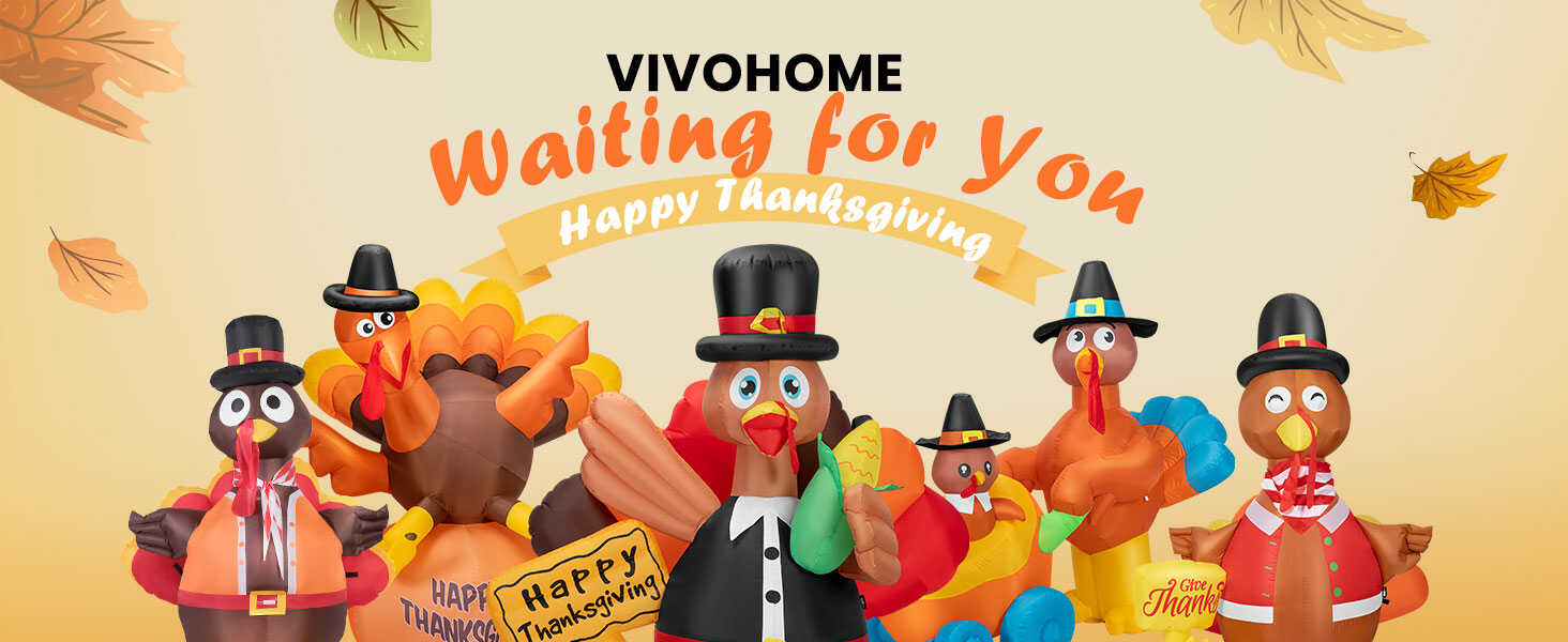 VIVOHOME 4.9 FT Inflatable Turkey and Corn with Built-in LED Lights