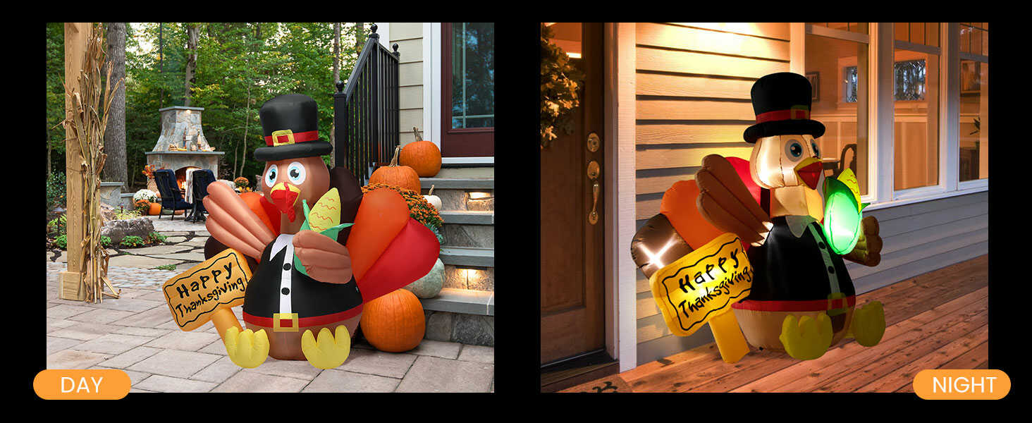 VIVOHOME 4.9 FT Inflatable Turkey and Corn with Built-in LED Lights