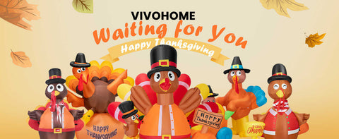 VIVOHOME 4.9ft Inflatable Turkey with Built-in LED Lights