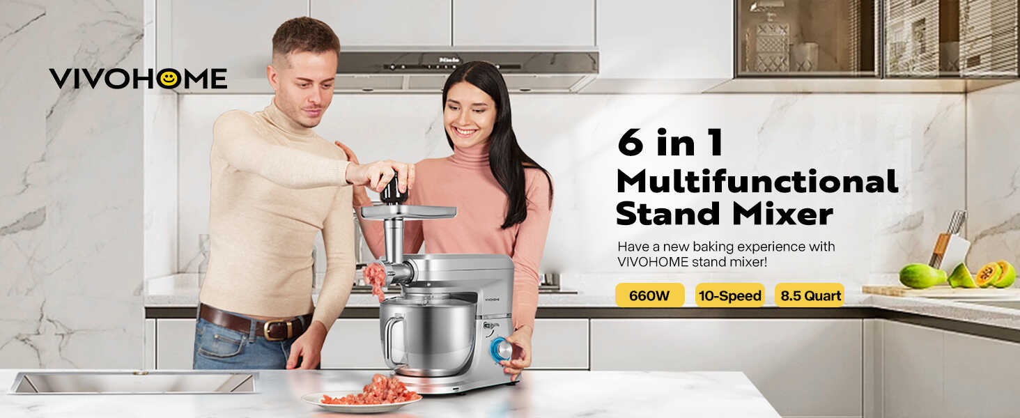 VIVOHOME Stand Mixer 6 in 1 Multifunctional with 8.5 Quart Stainless Steel Bowl