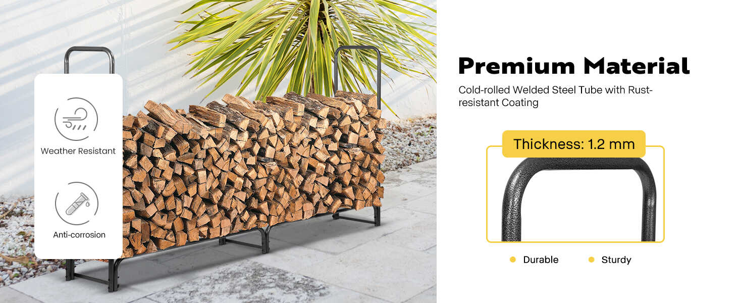 VIVOHOME 8ft Heavy Duty Firewood Rack Log Holder with Carrier Bag