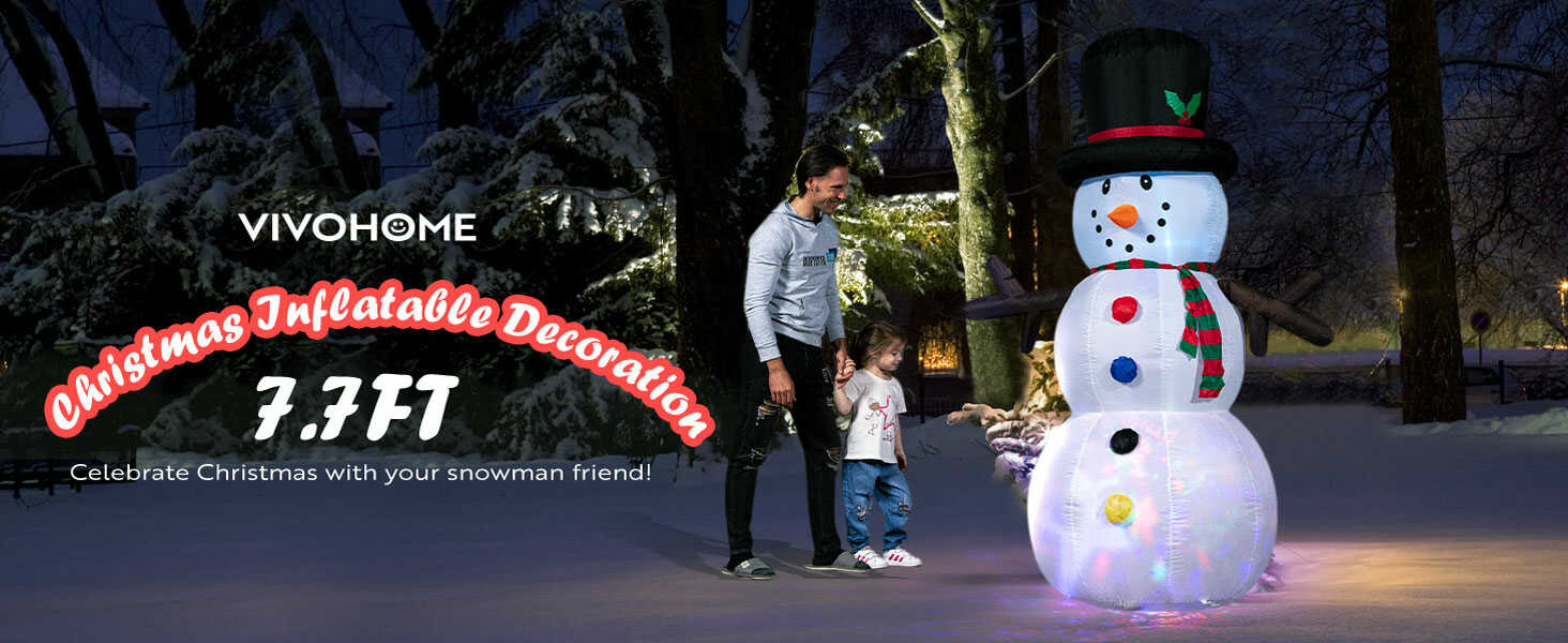 VIVOHOME 8ft Christmas Inflatable Snowman with Scarf and Hat Colorful Rotating Led Lights