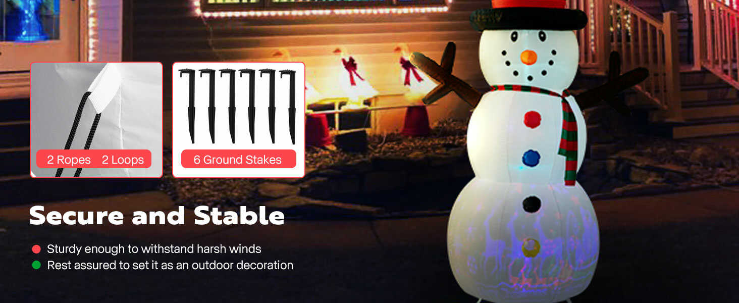VIVOHOME 8ft Christmas Inflatable Snowman with Scarf and Hat Colorful Rotating Led Lights