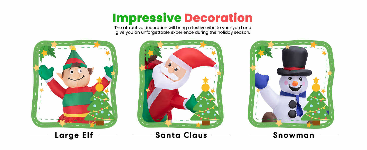 How will you create an exciting and memorable Christmas with your family and friends? The answer is to greet them with the cute train and lovely characters! This VIVOHOME inflatable yard decoration is the ideal house ornament for your Christmas holiday.