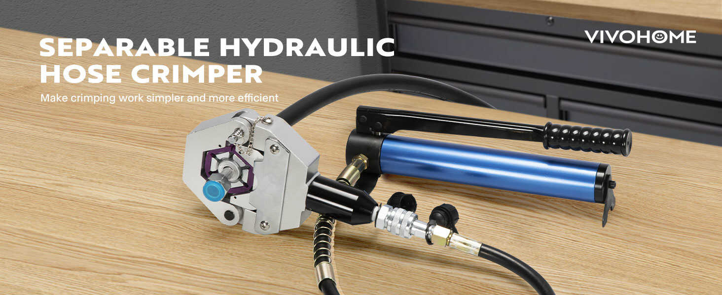 The VIVOHOME Separable Hydraulic Hose Crimper is a hydraulic tool featuring a 360° rotating head and changeable crimping dies capable of easily crimping hoses of varying sizes and shapes. These crimping pliers not only save labor but also enhance ease of use. Come on and get this excellent helper!