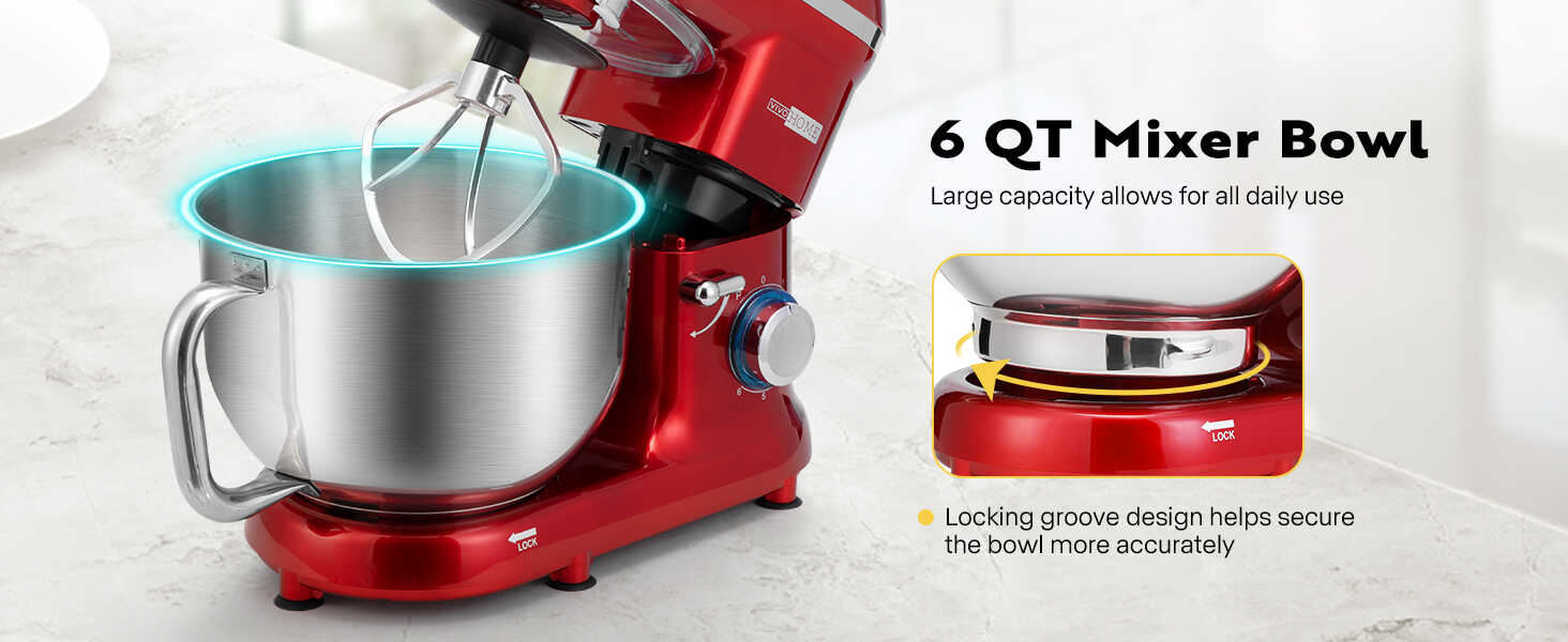 VIVOHOME 7.5 qt. 6-Speed Red Tilt-Head Electric Stand Mixer with