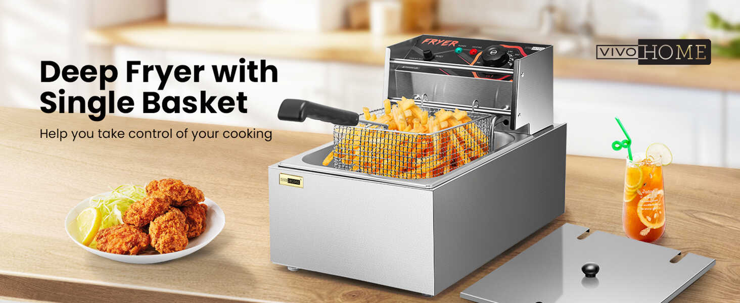 6.3QT Deep Fryers, Commercial Deep Fryer with Basket, Adjustable  Temperature Electric Fryer with Light Indicator, 2500W, Easy to Clean,  Stainless