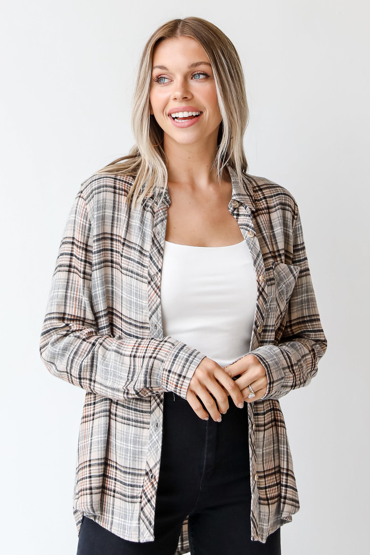 taupe plaid flannel