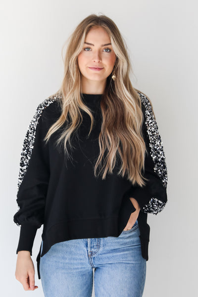 Sequin Pullover on model