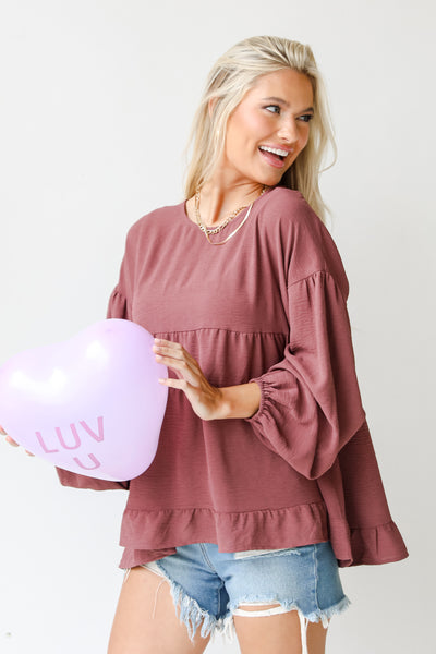 mauve Tiered Blouse on dress up model