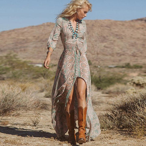 three quarter sleeve gypsy hippie dress - CHICBOHOSTYLE