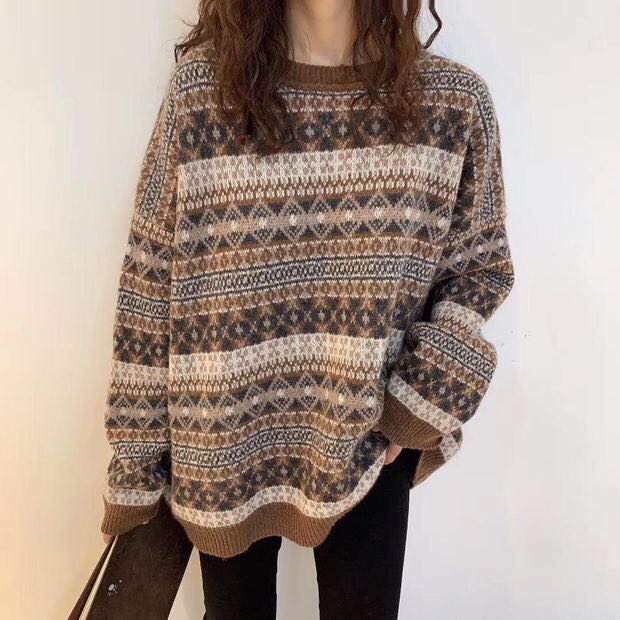 Cozy Loose Retro Sweater – Chic Boho Style