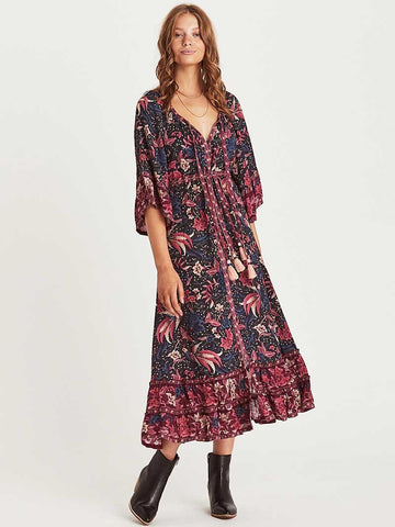 Flare Sleeve Bohemian Maxi Dress - ChicBohoStyle – Chic Boho Style