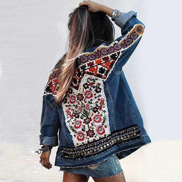 Hippie Style Folk Appliques Ethnic Denim Jacket - ChicBohoStyle – Chic ...