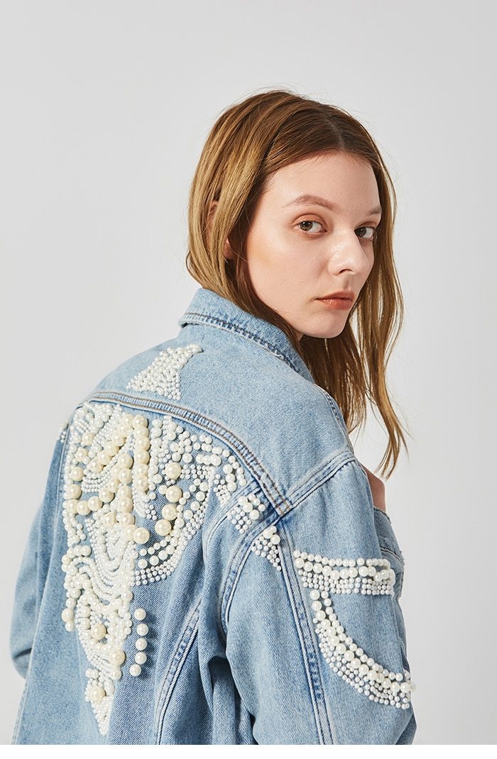 Pearls Embellished Denim Jacket For Women Chicbohostyle Chic Boho Style 