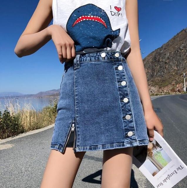 Side Buttons High Waist Retro Denim Skirt - ChicBohoStyle – Chic Boho Style