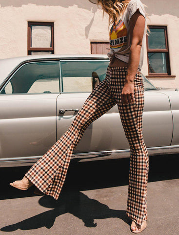 Vintage Plaid High Waist Long Flare Bell-Bottom Pants - ChicBohoStyle –  Chic Boho Style