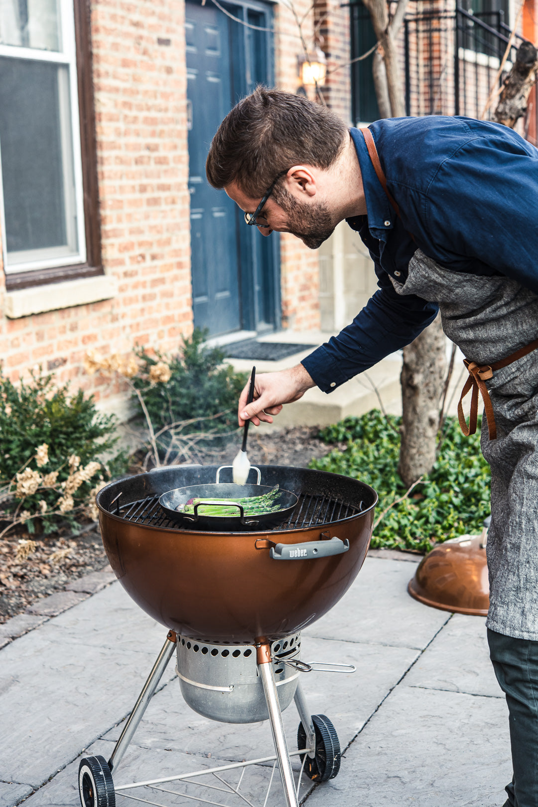 Blue Carbon Steel Perforated Outdoor Fry Pan with 2 handles