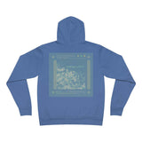 blue hoodie with image on back