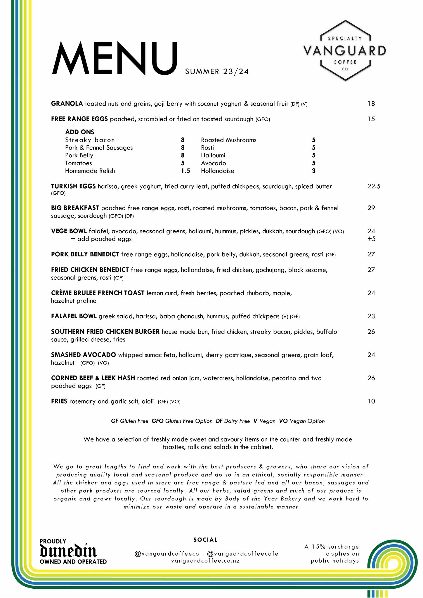 Vanguard Coffee Food Menu Breakfast Brunch