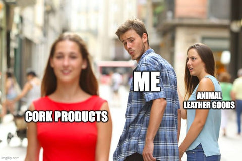 A funny meme about choosing sustainable products over leather ones