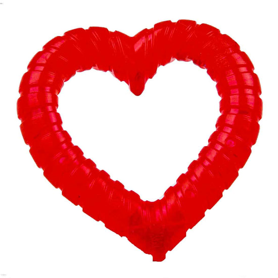 Red heart shaped SnugglePuppy rubber teething aid chew toy