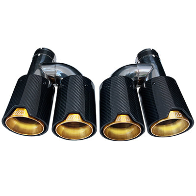 1 pair Dual End Universal  Carbon Fiber Exhaust  Pipe for BMW with M logo Gold Gloss -B069