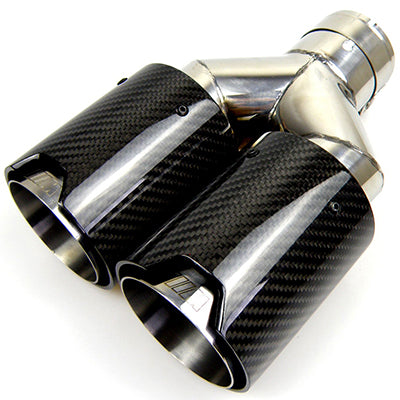 Dual Universal Carbon Fiber End Muffler Tip for BMW with M logo Silver Gloss -B056