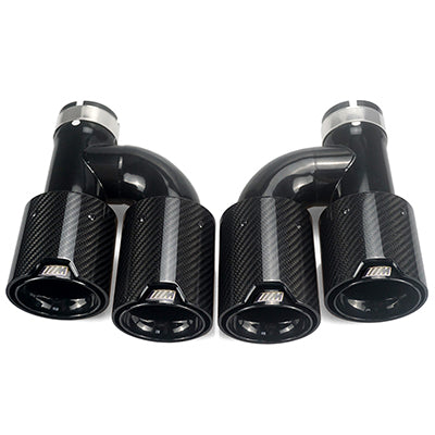 h Style Dual Glossy Carbon Fiber End Muffler Tip for BMW Modified -B086