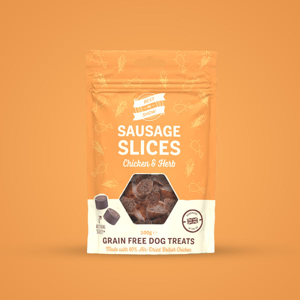 Sausage Slices, a new range of dog treats by Best In Show in this variation, Chicken & Herb