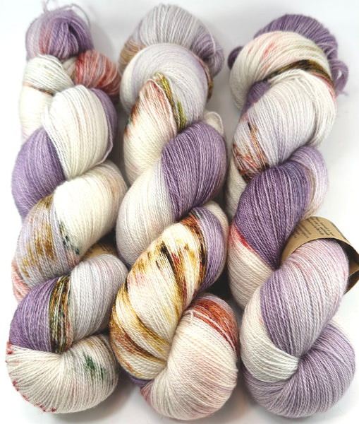 Hand Dyed Yarn Up to No Good Grey Purple Pink Gold Yellow Orange