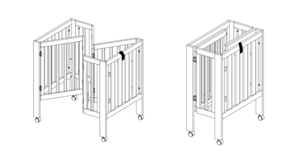 Diagram showing the Dixie cot in various stages of folding