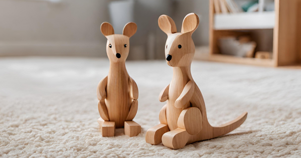 Wooden toy kangaroos in a nursery